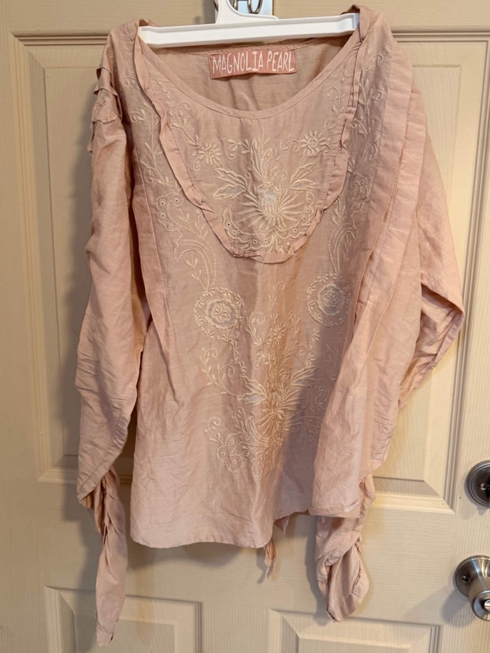 Magnolia Pearl Pale Blush Embroidered Peasant Into The Groove Blouse Longsleeve